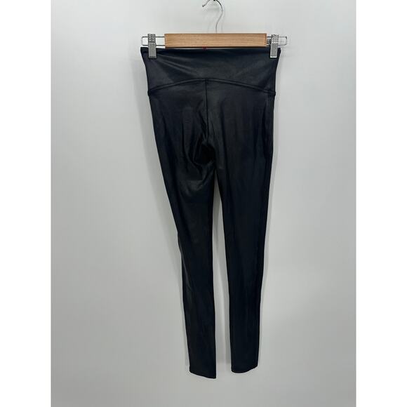 Spanx Leggings Women Small Black Metallic Compression Mid Rise Workout - Picture 2 of 7